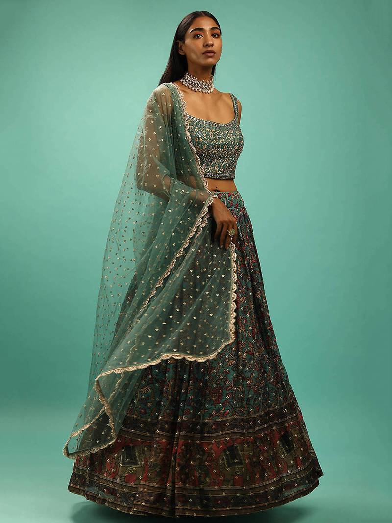 Green Silk Sequin Embroidered Lehenga Set Choli With Dupatta